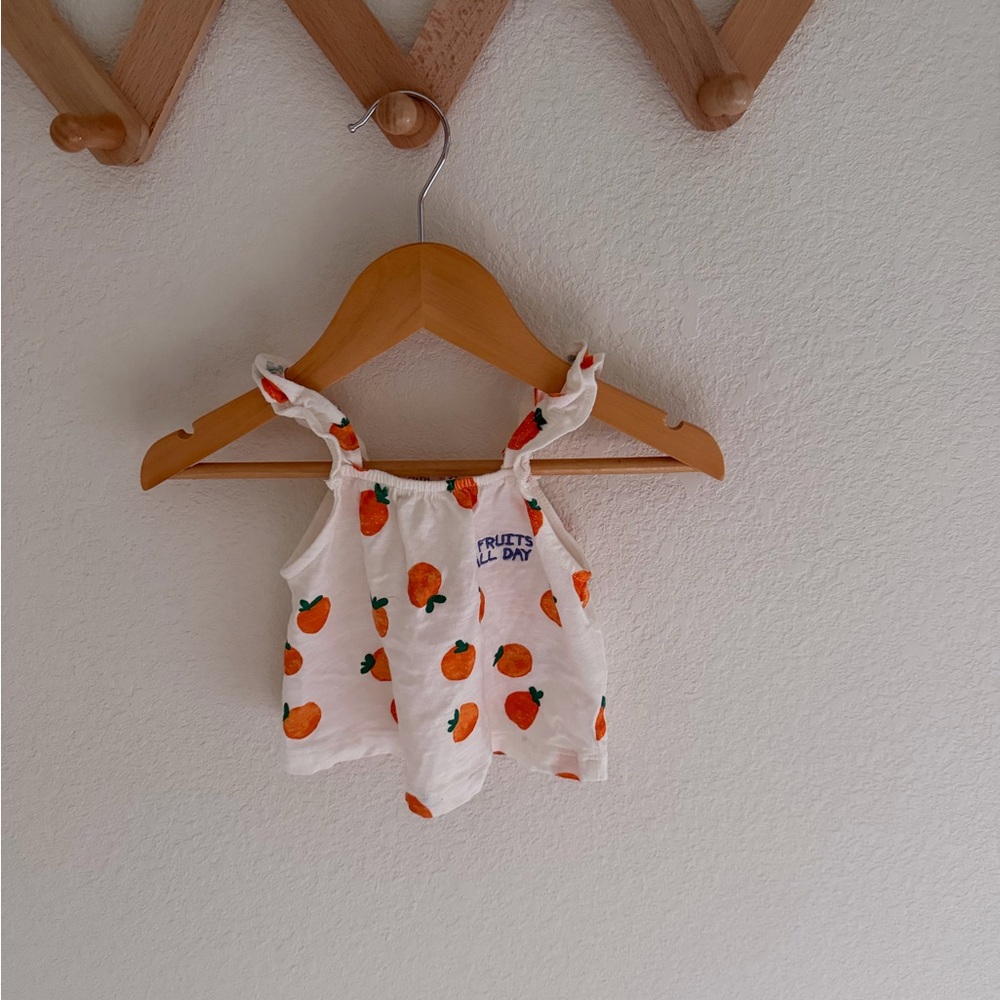 Zara Orange Fruit Print White Top